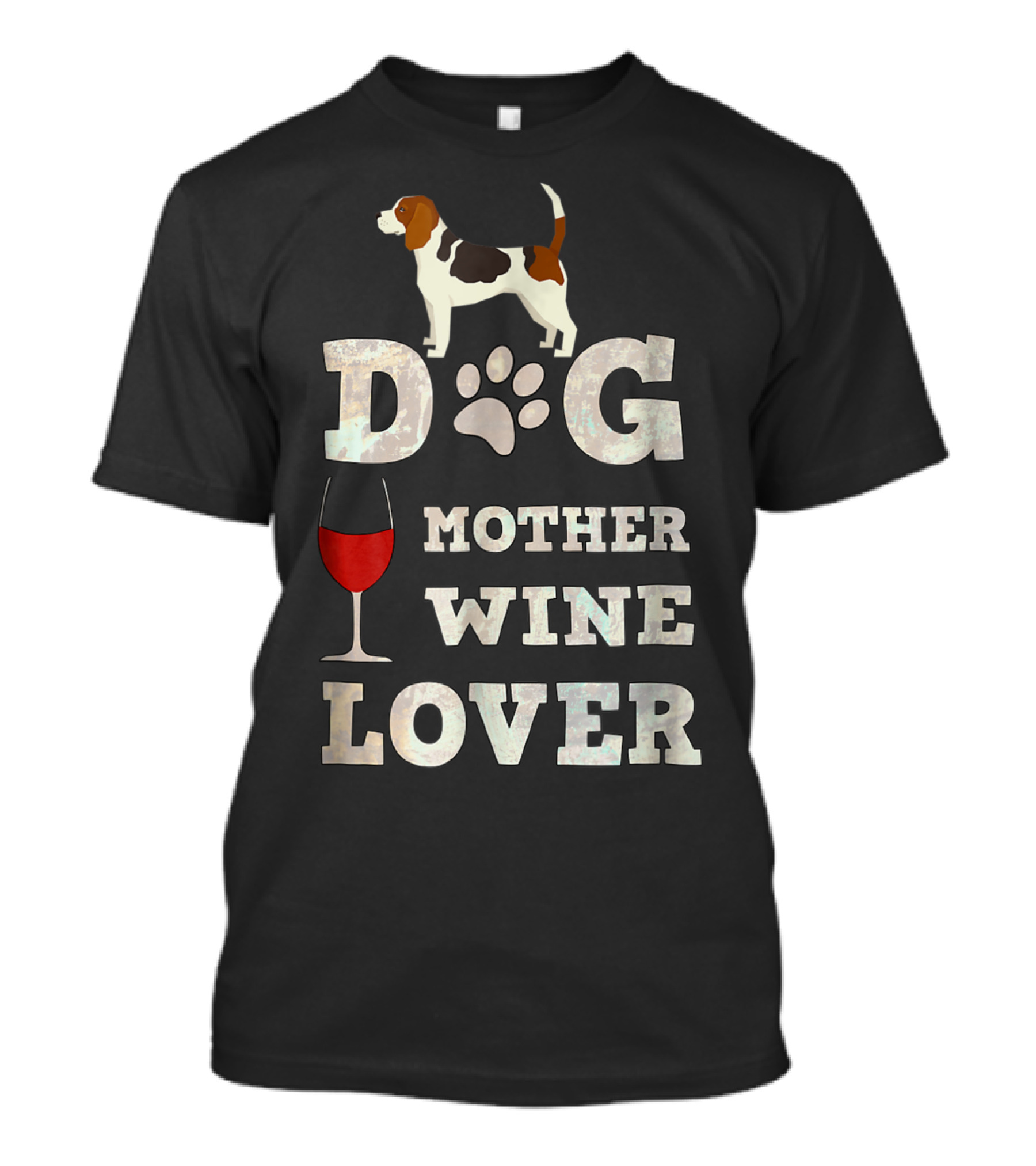 Dog Lover Mother Wine Enthusiast With Basset Hound And Paw Prints T-Shirt
