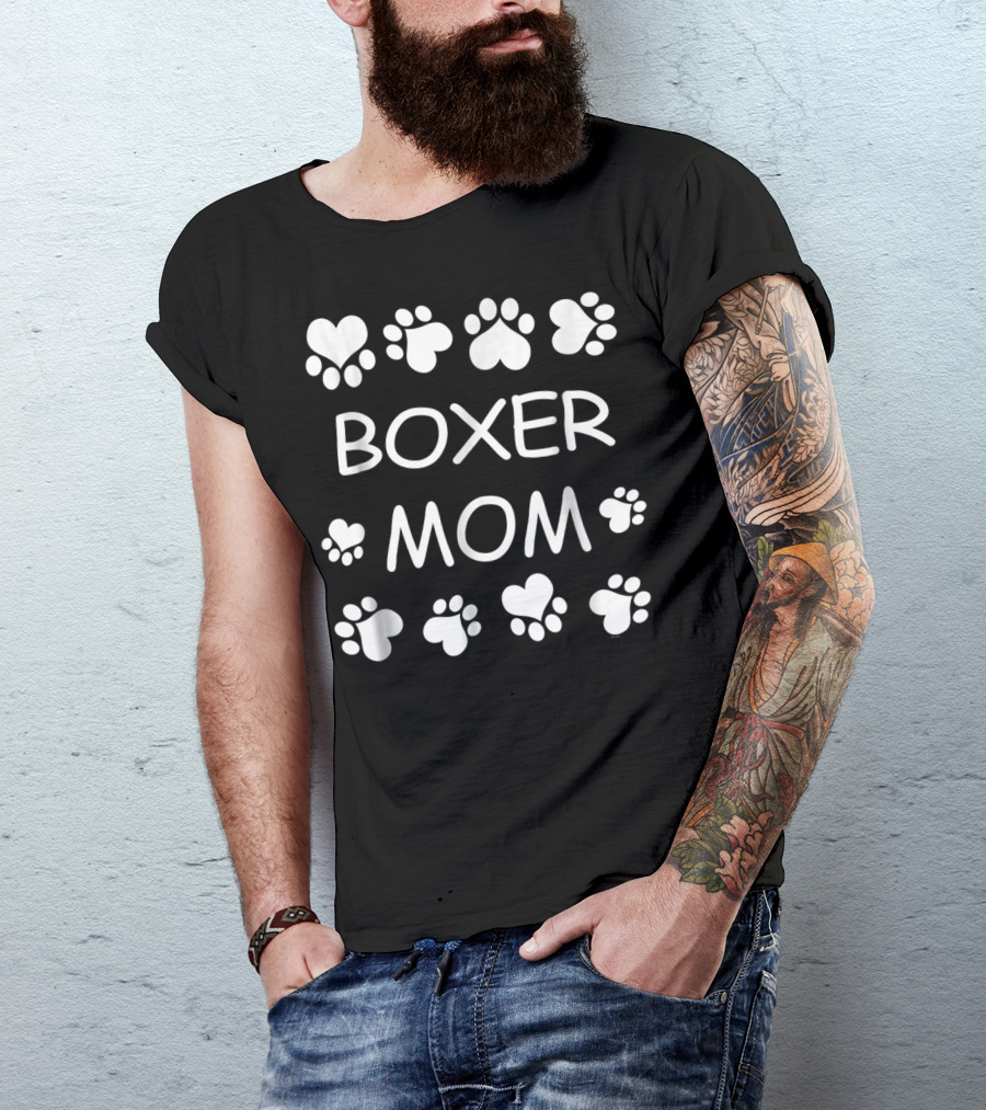Boxer Mom Paw Print Love Christmas Birthday T-Shirt