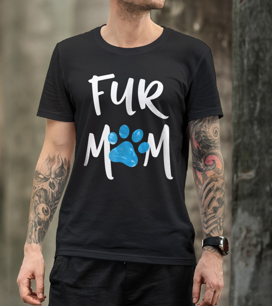 Fur Mom Blue Marble Paw Print Dog Cat Lover T-Shirt