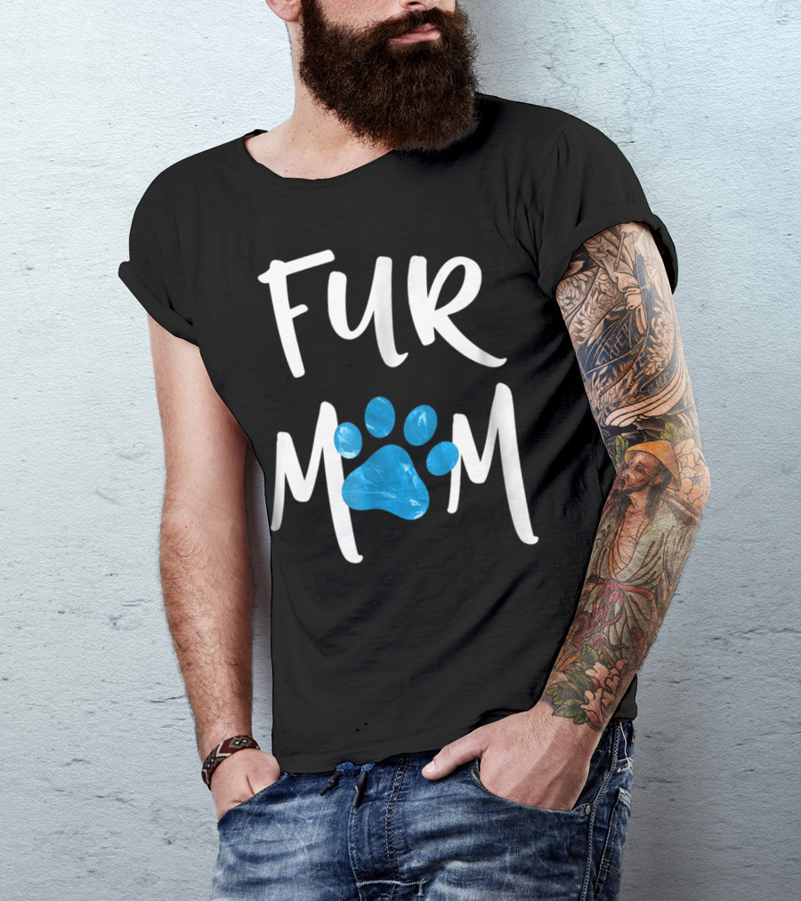 Fur Mom Blue Marble Paw Print Dog Cat Lover T-Shirt