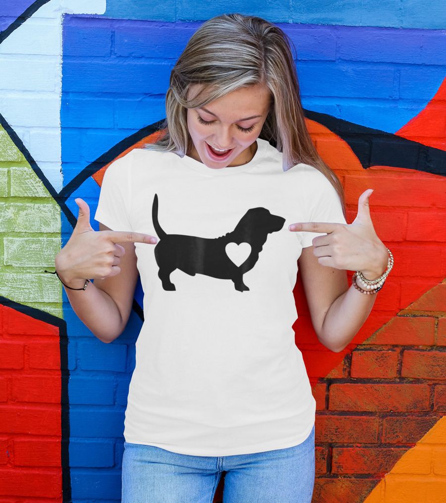 Basset Love Heart Silhouette Dog Idea Dog T-Shirt