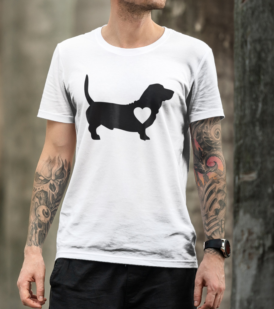 Basset Love Heart Silhouette Dog Idea Dog T-Shirt
