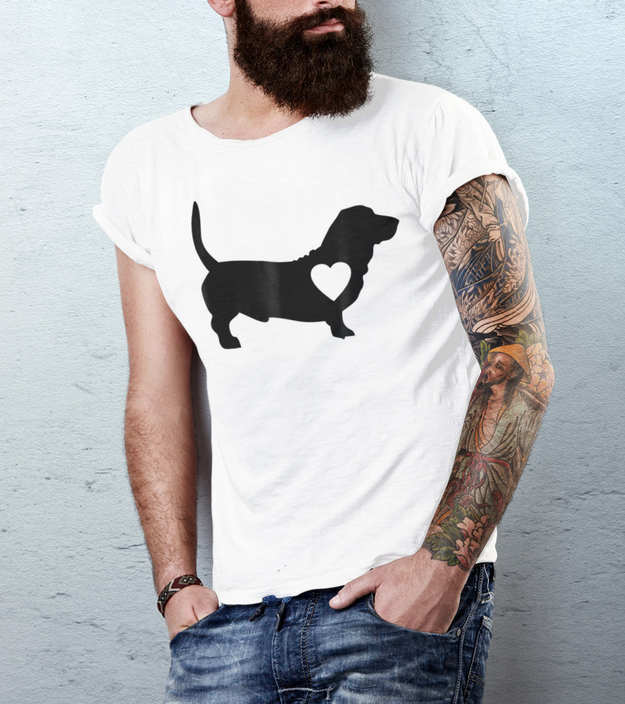 Basset Love Heart Silhouette Dog Idea Dog T-Shirt