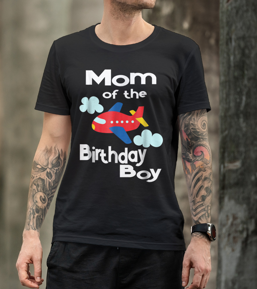 Mom Of The Birthday Boy Airplane Clouds T-Shirt