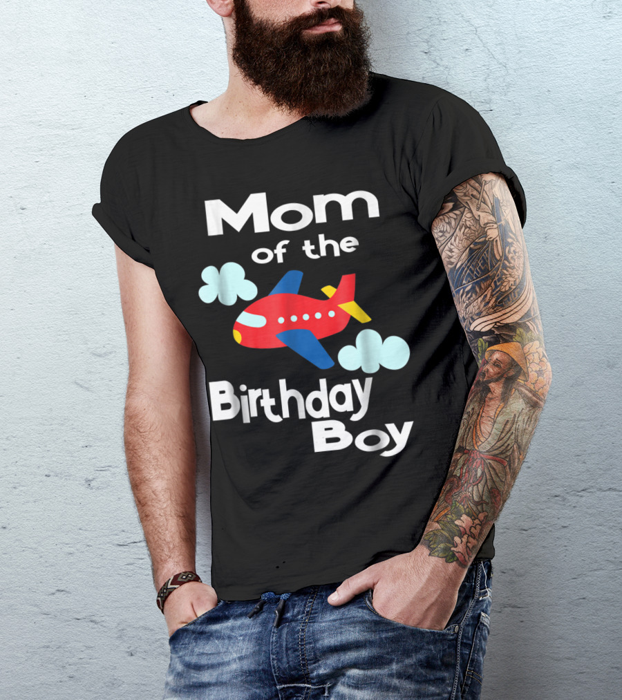 Mom Of The Birthday Boy Airplane Clouds T-Shirt