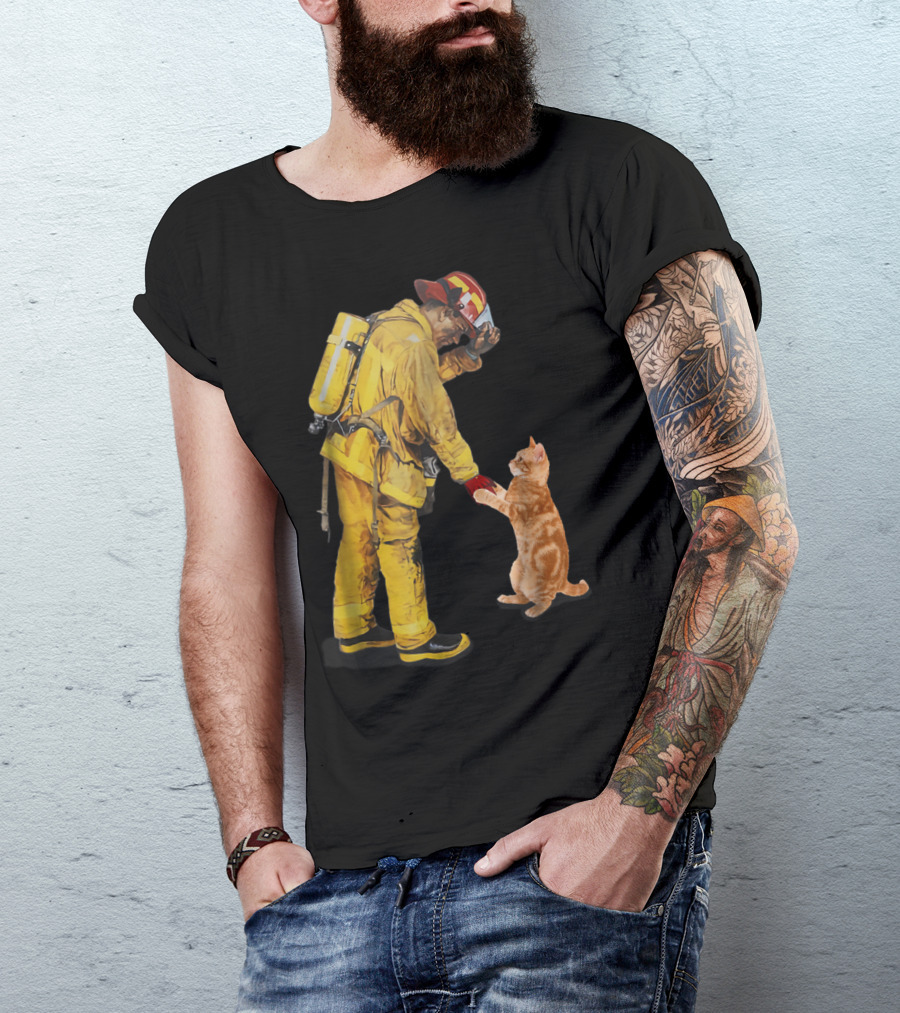 Cats Shaking Hands With Firefighter Mom T-Shirt