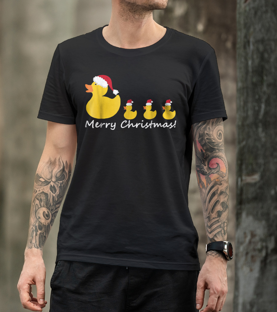 Merry Christmas Rubber Duck Family Santa Hat Mom Of Three T-Shirt