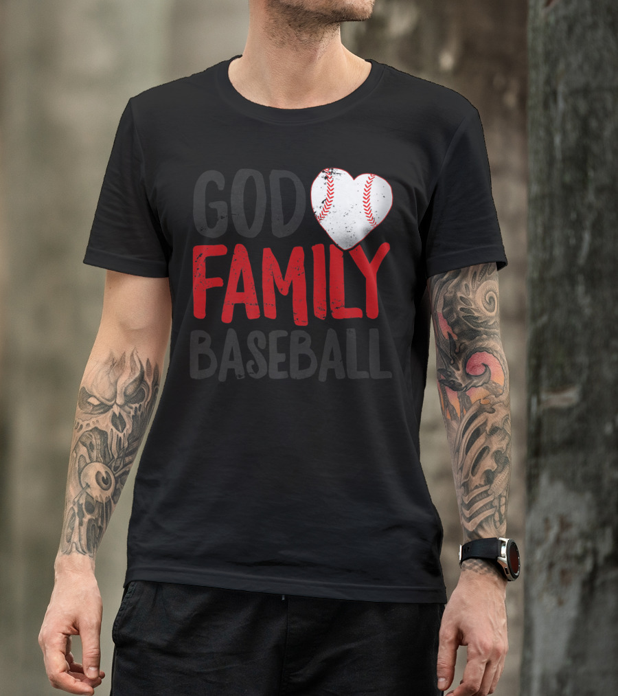 God Family Baseball Mom Mother Dad Father Coach27 Heart Baseball T-Shirt