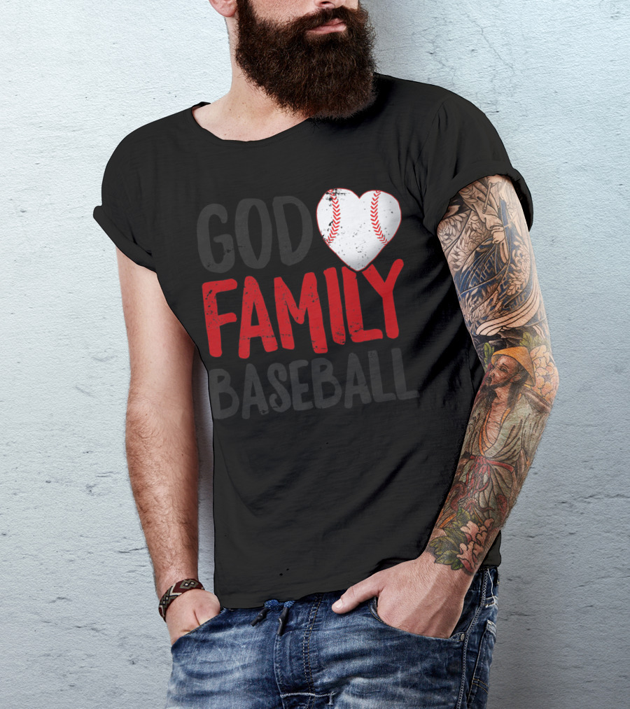 God Family Baseball Mom Mother Dad Father Coach27 Heart Baseball T-Shirt