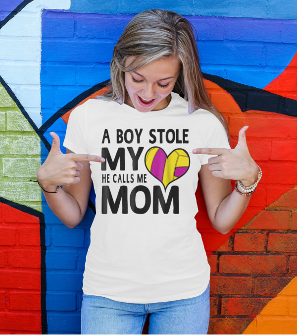 A Boy Stole My Heart He Calls Me Mom Volleyball Heart T-Shirt
