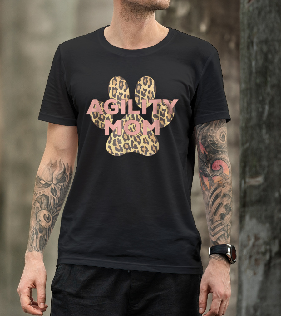Agility Mom Leopard Print Dog Paw Pink Cute Cheetah T-Shirt