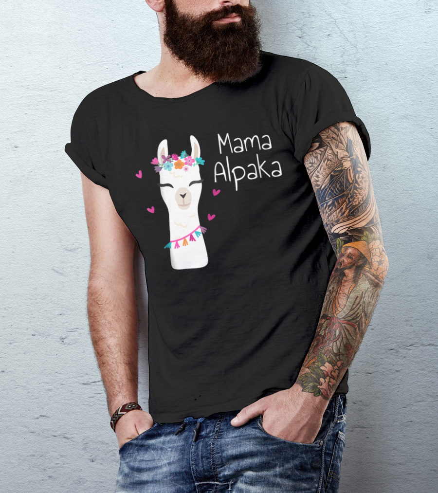 Mama Alpaka Funny Cute Floral Hearts T-Shirt