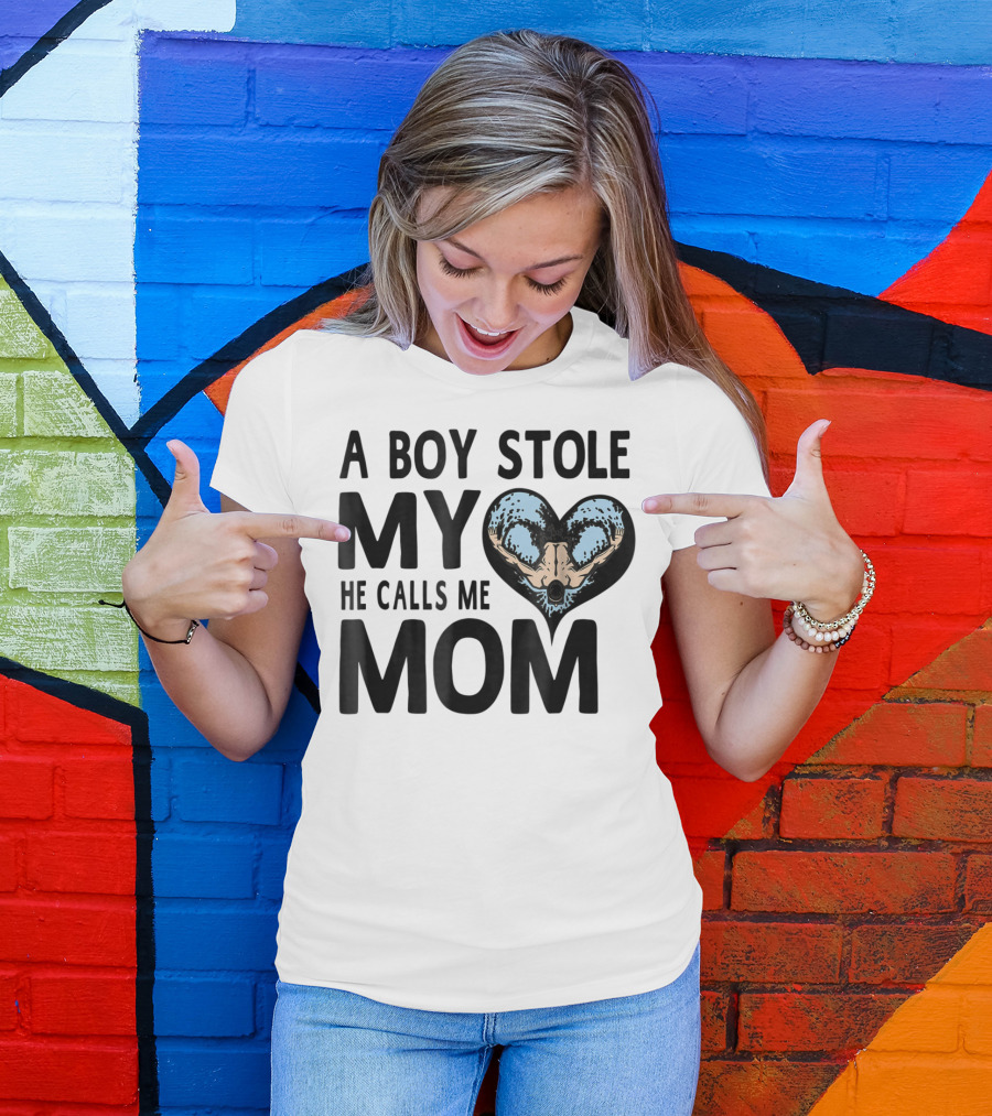 A Boy Stole My Heart He Calls Me Mom Swimming Moms T-Shirt