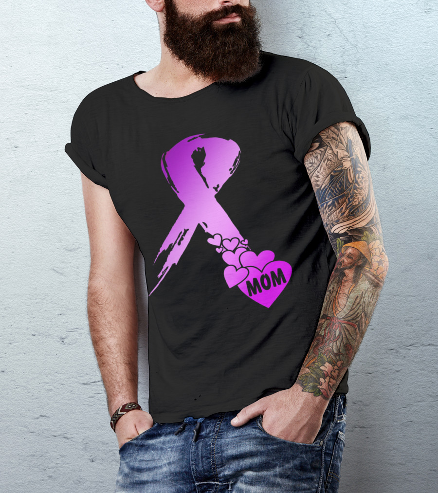 Alzheimers Awareness Mom Purple Ribbon And Hearts T-Shirt