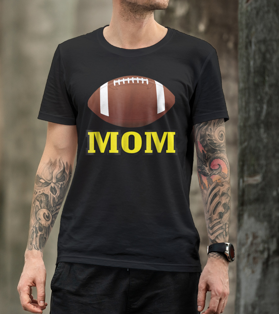 American Football Mom Gold Letters With Football T-Shirt