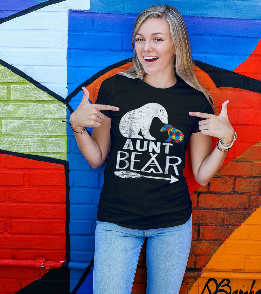 Aunt Bear Autism Awareness Puzzle Arrow Bear T-Shirt