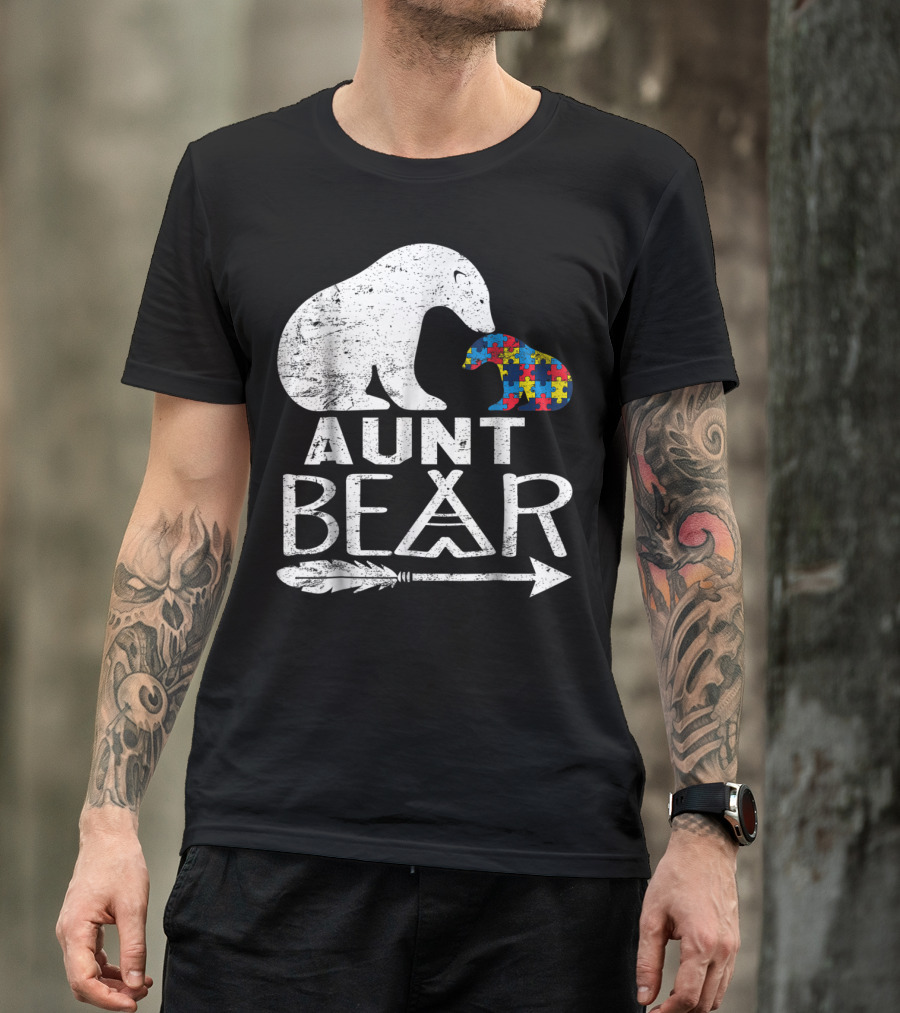 Aunt Bear Autism Awareness Puzzle Arrow Bear T-Shirt