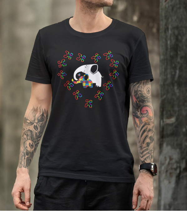 Autism Awareness Elephant Love Mom Kid Puzzle Heart T-Shirt