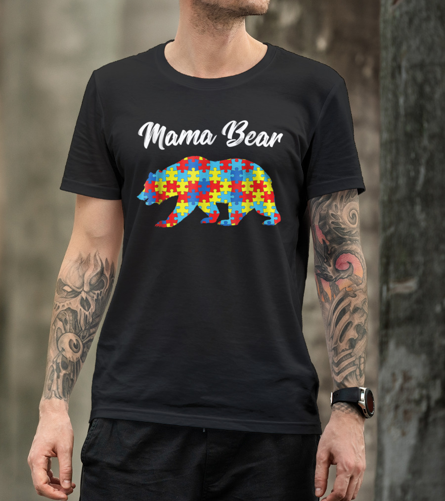 Mama Bear Autism Awareness Puzzle Pattern Bear51 T-Shirt