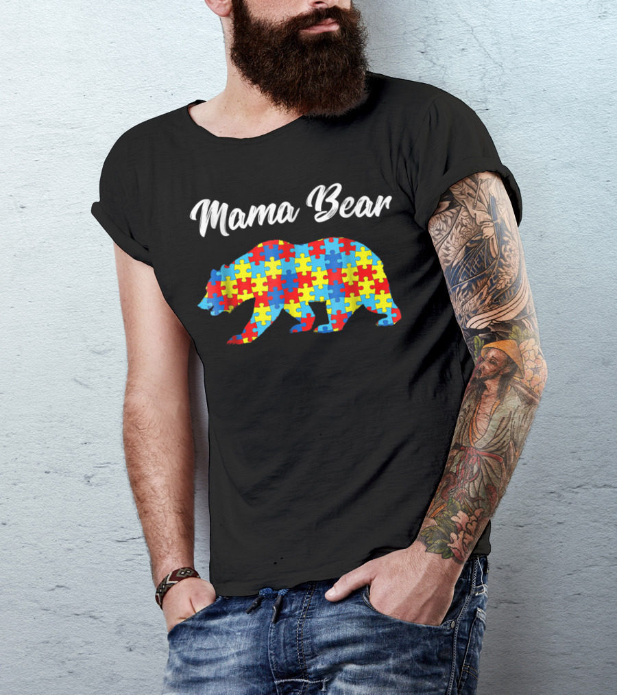 Mama Bear Autism Awareness Puzzle Pattern Bear51 T-Shirt
