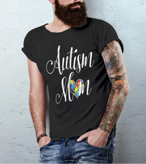 Autism Mom Heart With Puzzle Pattern For ASD Awareness T-Shirt