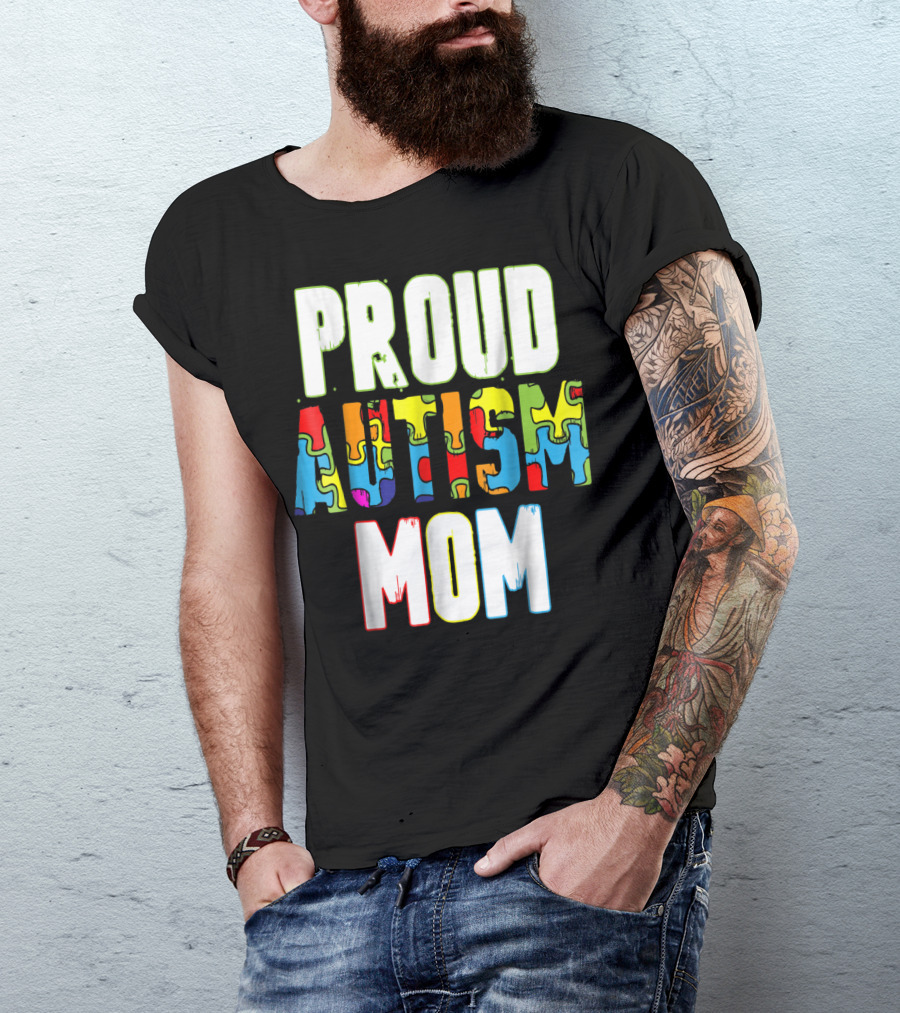 PROUD AUTISM MOM Autism Awareness Puzzle T-Shirt