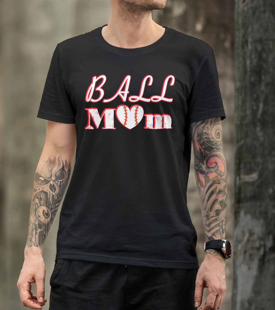 Ball Mom Heart Love Softball Baseball T-Shirt