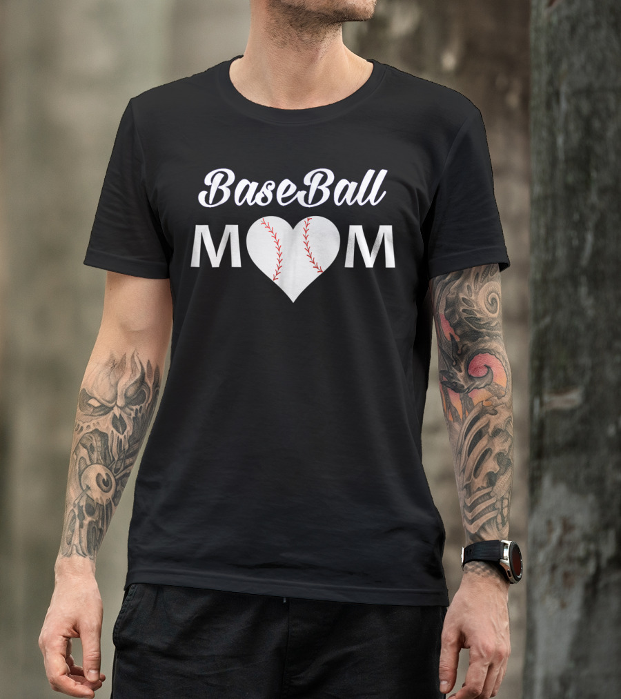 BaseBall Mom Heart With Baseball Stitch T-Shirt