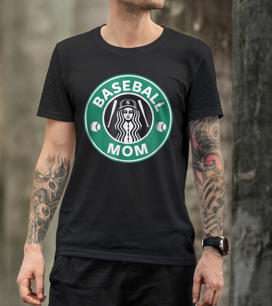 Baseball Mom Coffee Logo Style29 Double Baseball Bats Green Circle T-Shirt