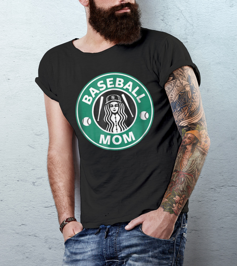 Baseball Mom Coffee Logo Style29 Double Baseball Bats Green Circle T-Shirt