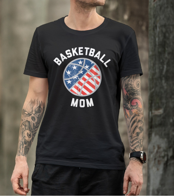 Basketball Mom Patriotic Stars And Stripes Ball Support T-Shirt