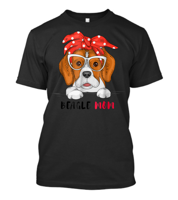 Beagle Mom With Glasses And Red Bow T-Shirt