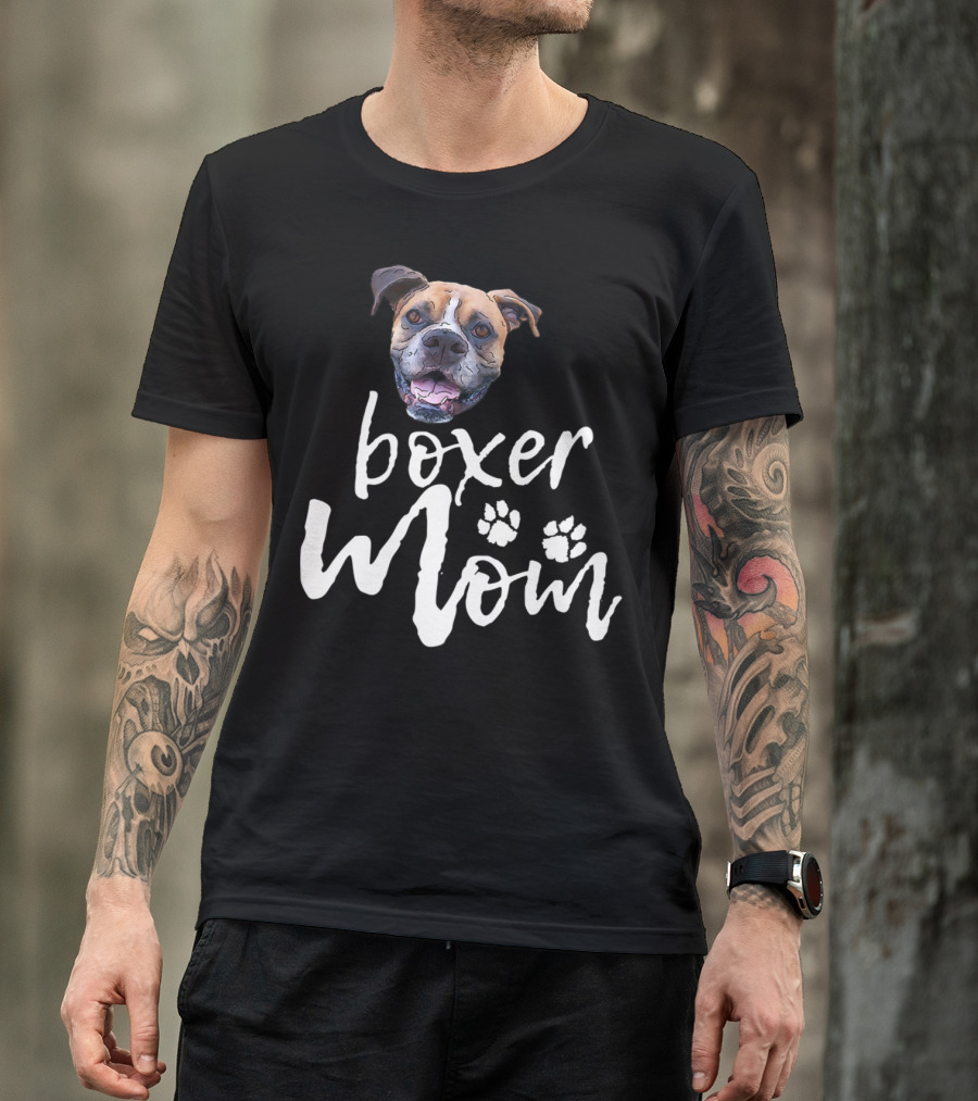 Boxer Mom Cute Dog Face Paw Prints T-Shirt