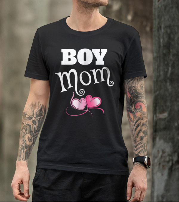Boy Mom Love My Boys Gender Reveal Party Hearts T-Shirt
