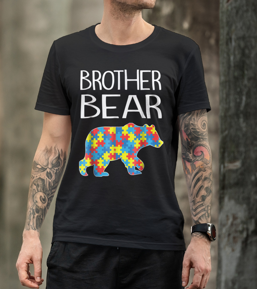 Brother Bear Autism Puzzle Pattern Dad T-Shirt