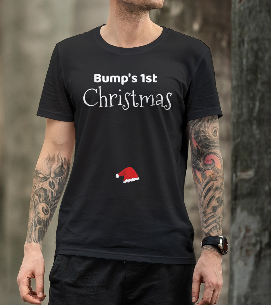 Bump's 1st Christmas Fun Pregnancy Reveal New Mom Holiday Santa Hat T-Shirt