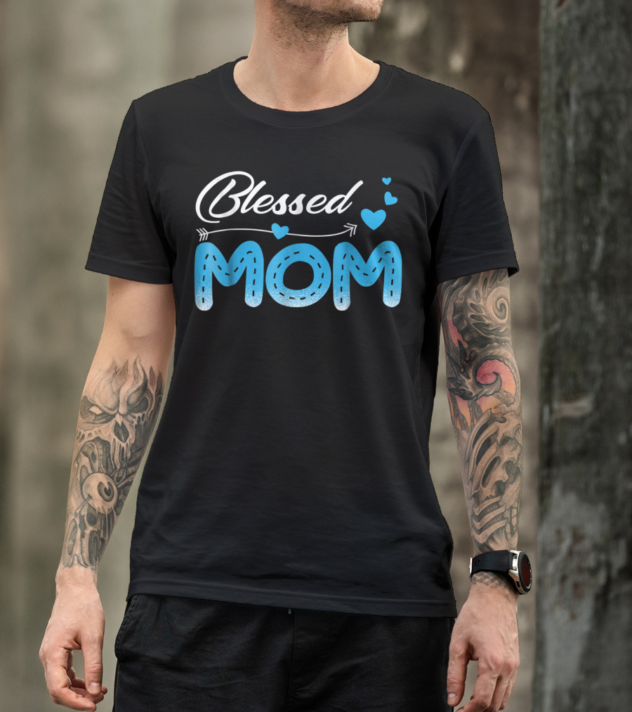 Blessed Mom Arrow Heart Blue Stitch T-Shirt