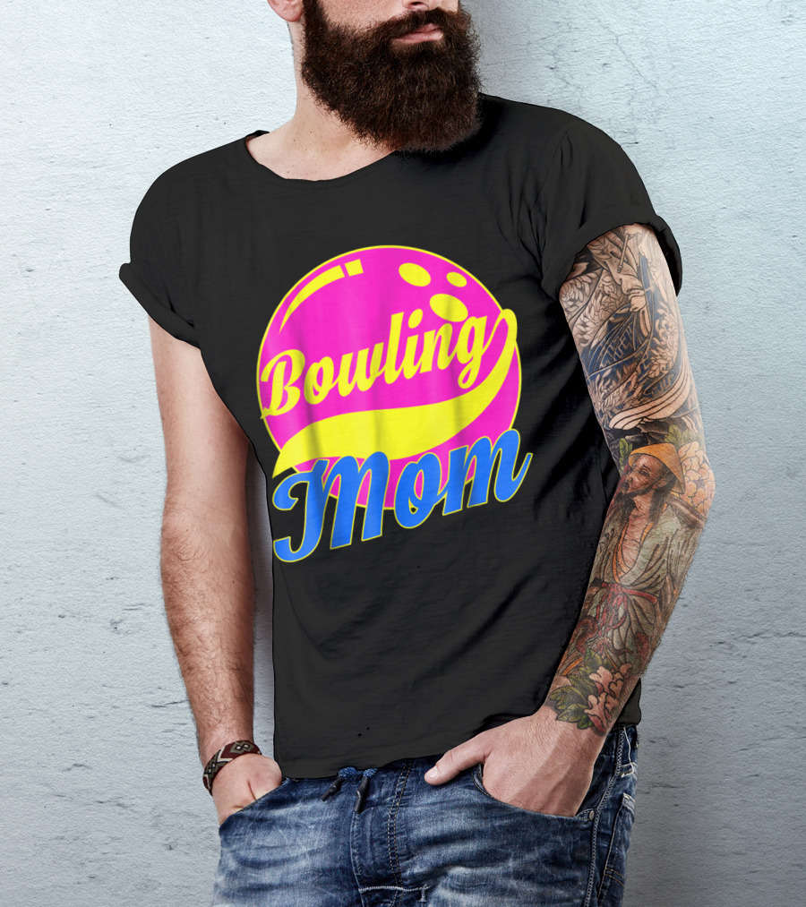 Bowling Mom Bowler League Pink Yellow Bowling Ball T-Shirt