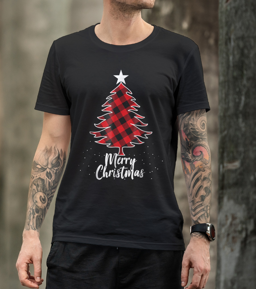 Merry Christmas Buffalo Plaid Tree Daddy And Kids T-Shirt