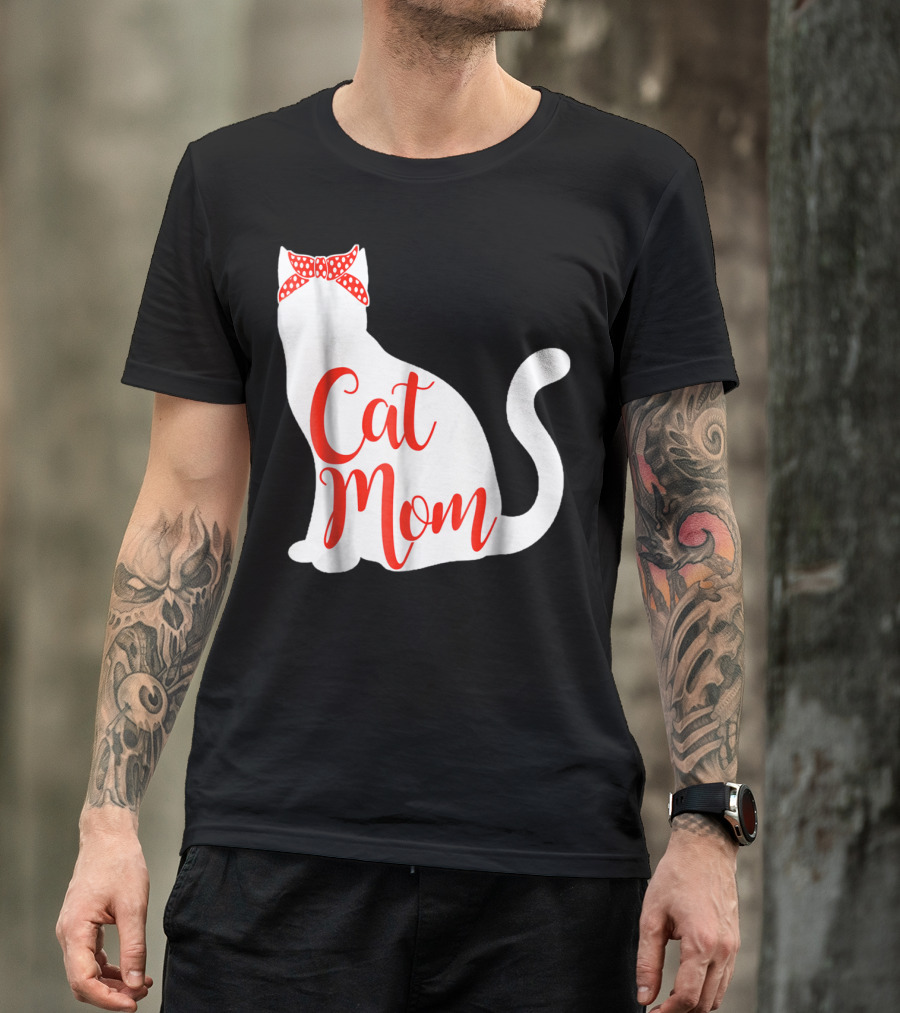 Cat Mom Cute Cat Owner Lover With Red Bow T-Shirt