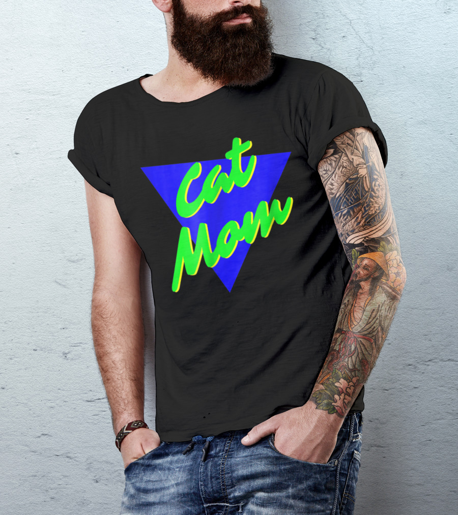 Cat Mom 80s Neon Triangle T-Shirt
