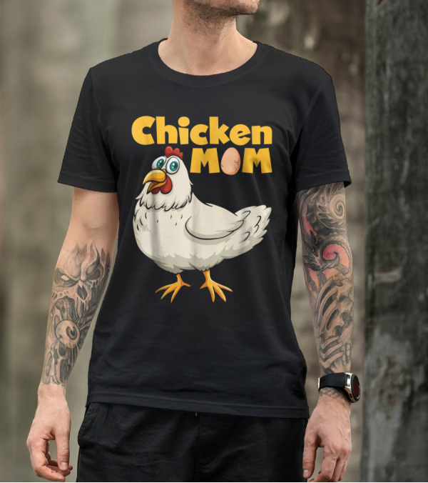 Chicken Mom Cute Cartoon Hen With Egg Lettering T-Shirt