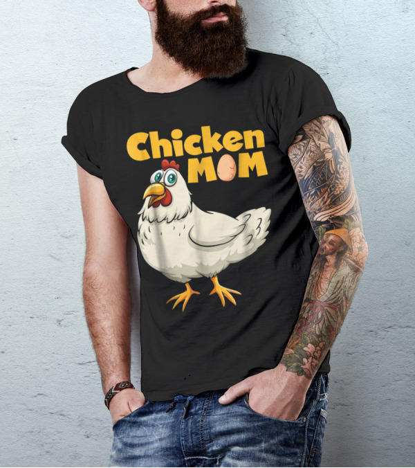 Chicken Mom Cute Cartoon Hen With Egg Lettering T-Shirt