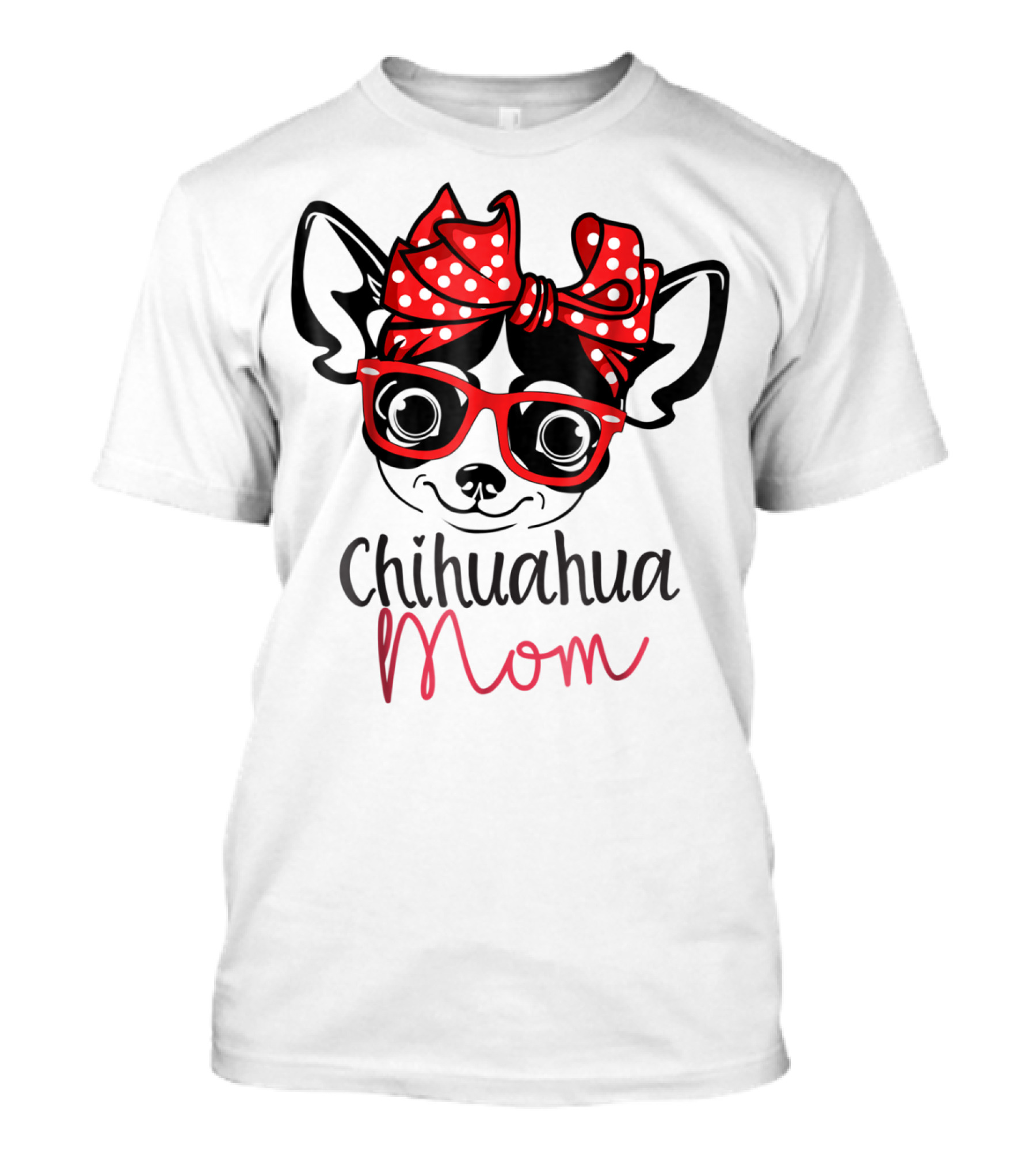 Chihuahua Mom Red Glasses And Polka Dot Bow T-Shirt