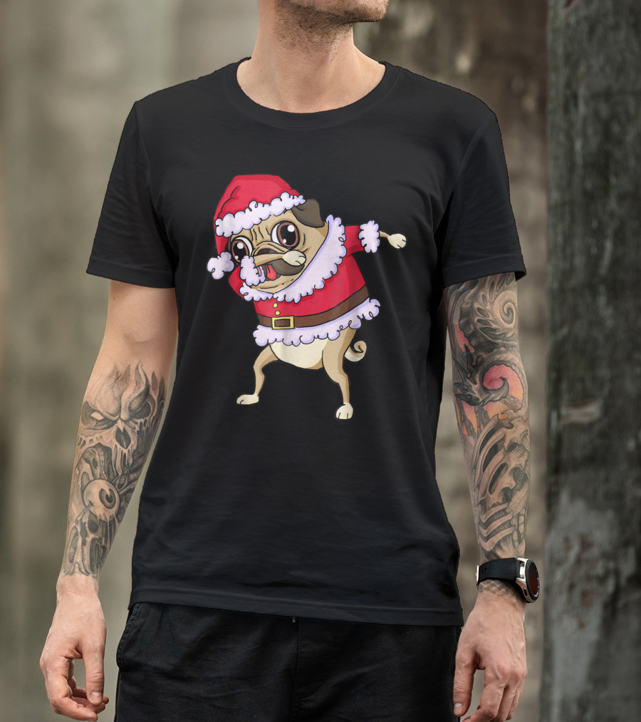 Christmas Pug Dabbing In Santa T-Shirt