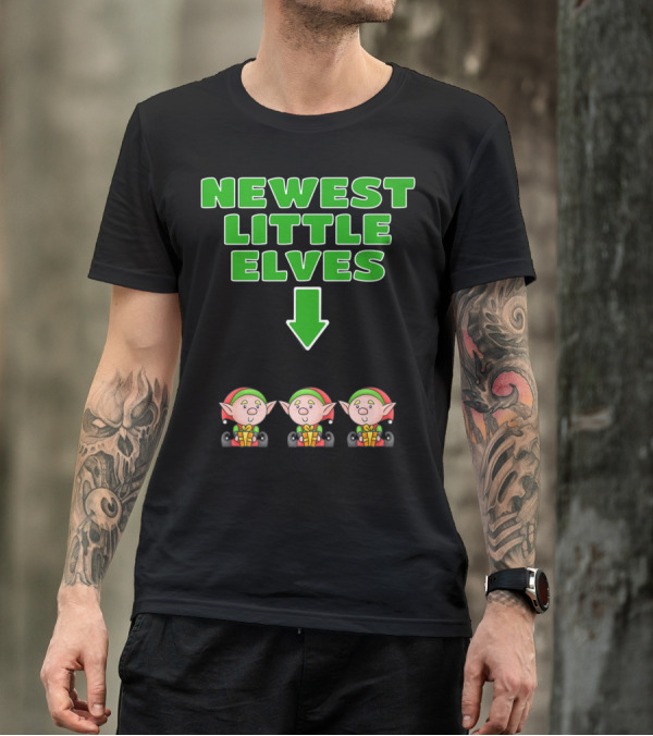 Newest Little Elves Christmas Elf Expecting Triplets Mom To Be Pregnant T-Shirt