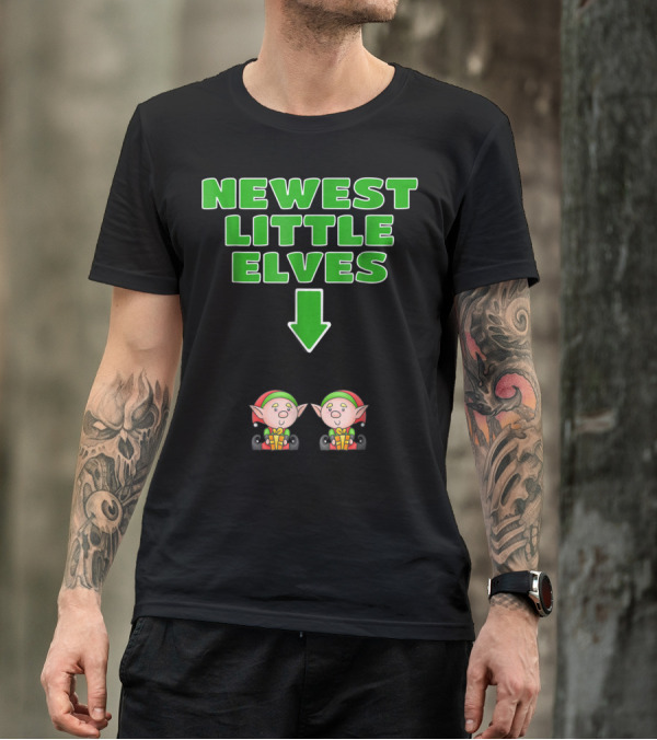 Newest Little Elves Christmas Elf Expecting Twins Mom To Be Pregnant T-Shirt