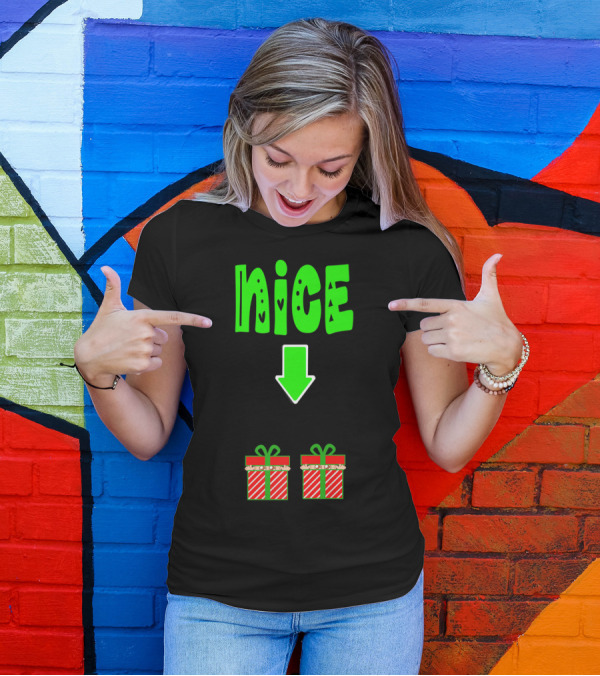 Christmas Expecting Twins Mom Baby Announcement Nice Arrow Presents T-Shirt