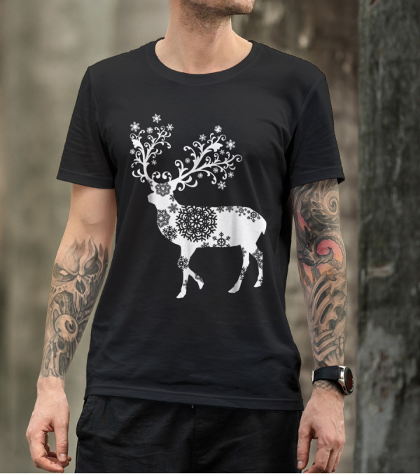 Christmas Mom Daughter Father Son Matching Deer Snowflake Clothing T-Shirt