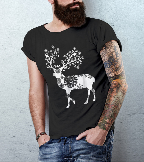 Christmas Mom Daughter Father Son Matching Deer Snowflake Clothing T-Shirt